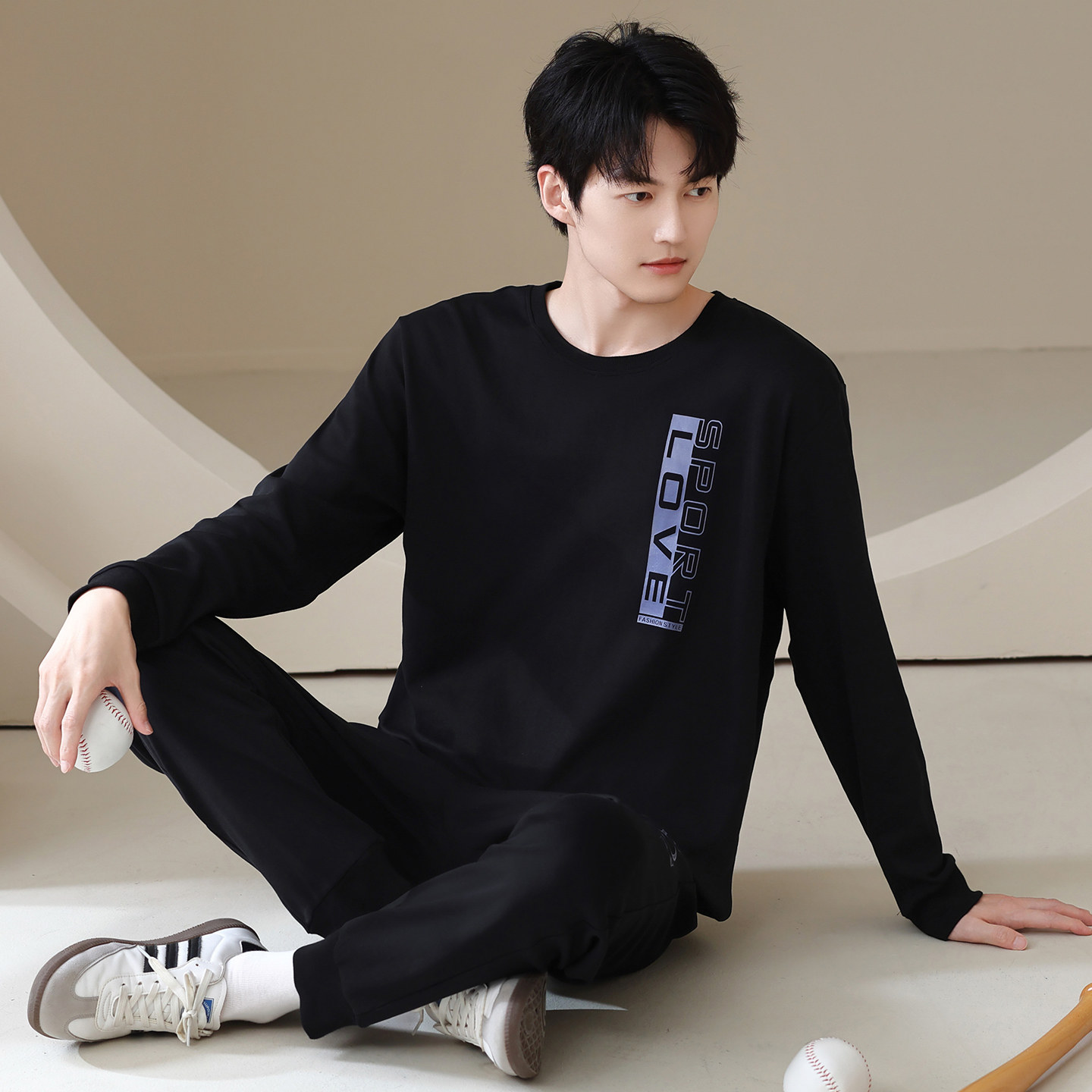 男款秋天睡衣纯棉春秋款长袖青少年全棉套头大码套装可外穿家居服