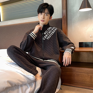 居家休闲两件套 拉链保暖秋款 长袖 睡衣纯棉夹层空气棉男秋冬天薄款