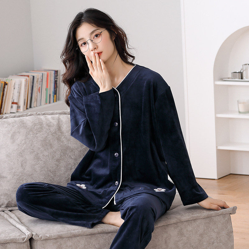 海岛绒开衫睡衣女秋冬季薄款珊瑚绒女款家居服春秋可外穿保暖套装