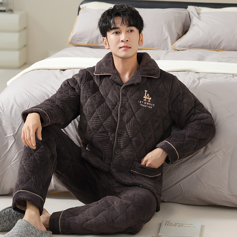 三层夹棉袄睡衣男秋冬款2025新款珊瑚绒加厚加绒冬天法兰绒家居服,女士内衣/男士内衣/家居服,睡衣/家居服套装,淘宝优惠券,粉丝福利购,淘宝优惠卷