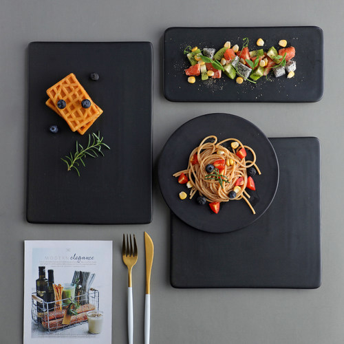 哑光黑色平板正方甜品烘焙盘子