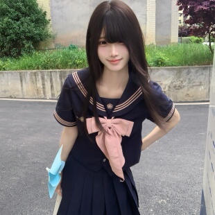 套装 原创水手服收腰JK制服日系学院风绀色短袖 樱澜中 巧所夏季