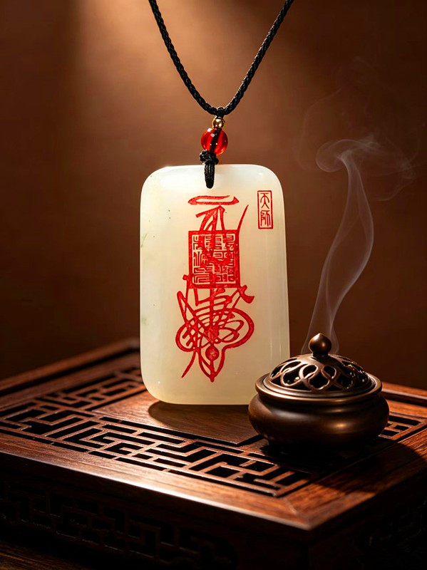 天然天山翠东陵玉平安无事吉祥玉牌吊坠道系文创