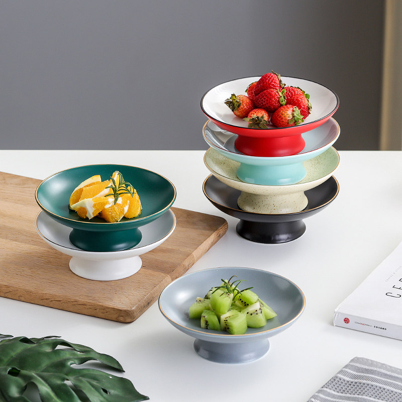 纯色平盘包邮圆形陶瓷日式坚水茶道高脚糕点小吃零食干点心茶点盘