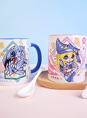 游戏王Q版同人周边黑魔导士青眼白龙真黑眼红龙陶瓷水杯马克杯子