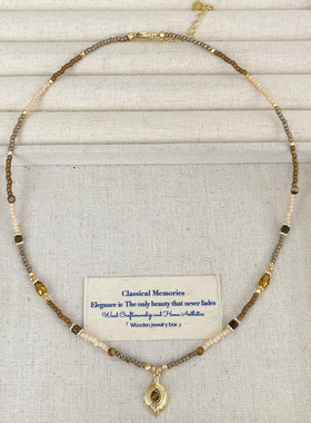 复古串珠虎眼石项链女锁骨链