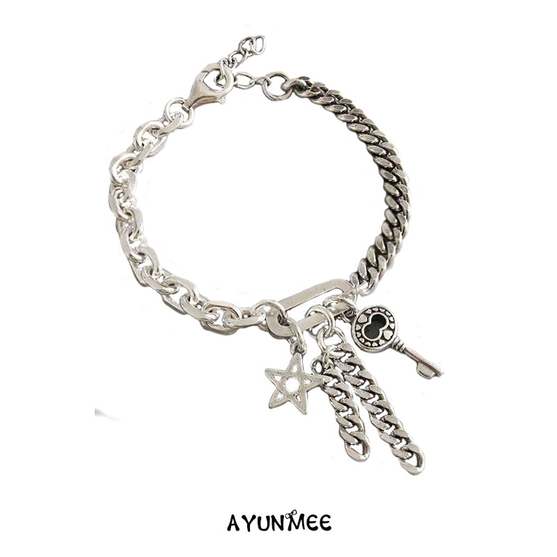 韩风S925纯银复古五角星链条手链