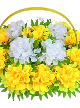温馨花坊新款16头园菊花篮绢花塑料花摆件摆放祭祀陵园上坟仿真花