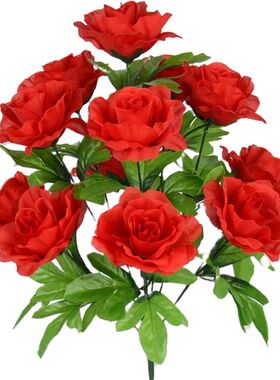 仿真假花绢花12头漂亮玫瑰婚庆