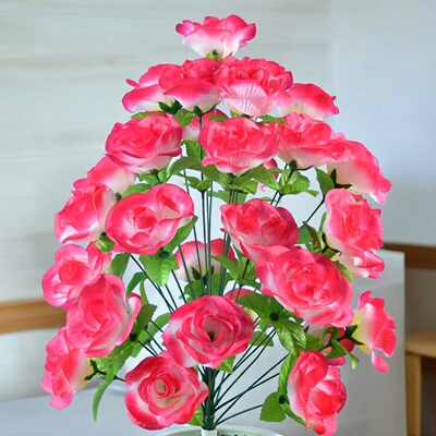 义乌厂家仿真花温馨花坊桌面花瓶新年装饰客厅装饰优雅玫红色高端