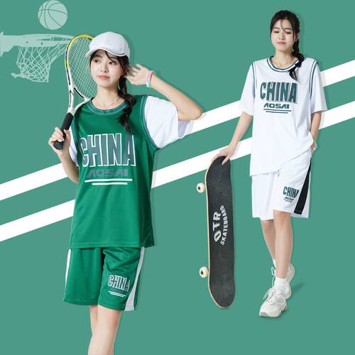 假两件篮球服女生套装短