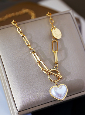 秋冬气质短款毛衣链珍珠钛钢