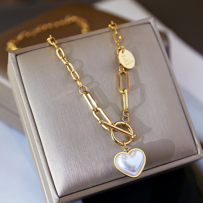 秋冬气质短款毛衣链珍珠钛钢