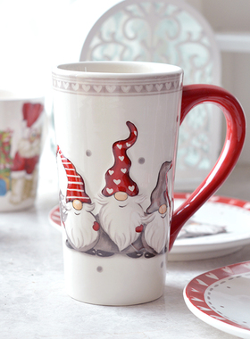可爱圣诞老人马克杯手绘陶瓷MUG创意咖啡杯出口ins水杯子大容量杯