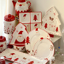 2025新款 可爱圣诞牛排盘浮雕釉下彩平盘鱼盘 圣诞手绘陶瓷餐具套装