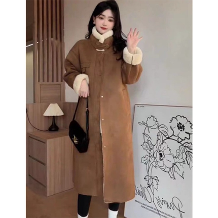 2024新款冬季大衣外套女高领ZX9957宽松加厚大码皮毛一体中长款