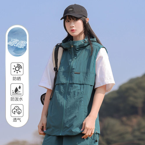 夏季新款无袖连帽防晒情侣款马甲