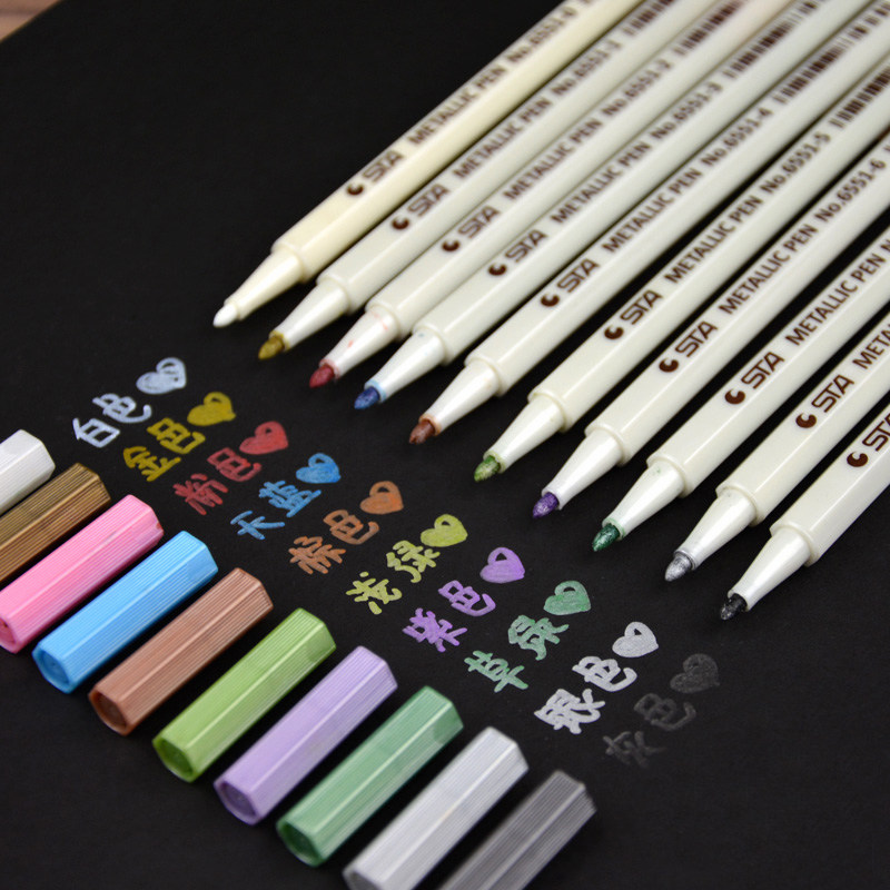 包邮 斯塔赛美金属色6色记号笔 彩色相册贺卡笔 DIY黑卡纸涂鸦笔