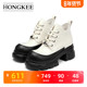 圆头厚底亮面时尚 Hongkee 红科靴子女新款 休闲女靴H614D420