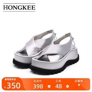 Hongkee/红科凉鞋女款夏季厚底交叉带时尚女鞋H805D212