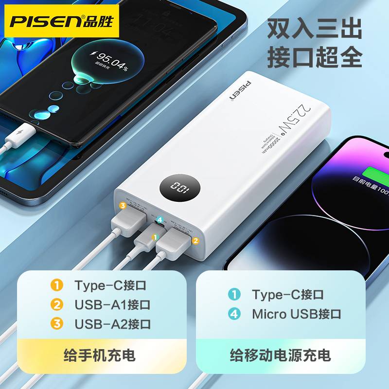 品胜 大容量充电宝通用安卓苹果移动电源快充飞机便携20000毫安,3C数码配件,户外电源/移动电站,淘宝优惠券,粉丝福利购,淘宝优惠卷