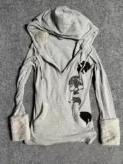 Subculture Goth Punk Y2K Millennial Hottie V-Neck Printed Vintage Hooded Sweatshirt Autumn and Winter Top