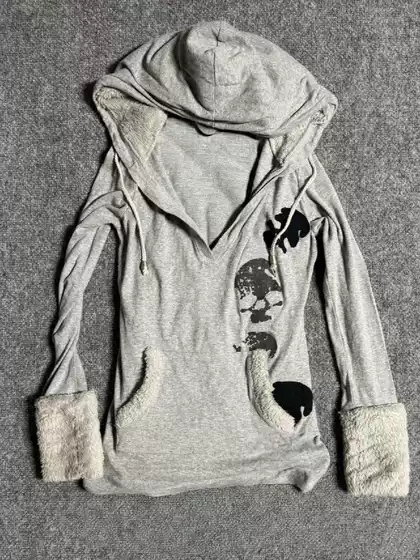 Subculture Goth Punk Y2K Millennial Hottie V-Neck Printed Vintage Hooded Sweatshirt Autumn and Winter Top