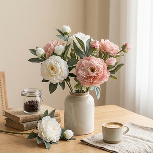 焦边3头牡丹仿真花高级感逼真假花束摆设高档手捧花客厅仿生花艺