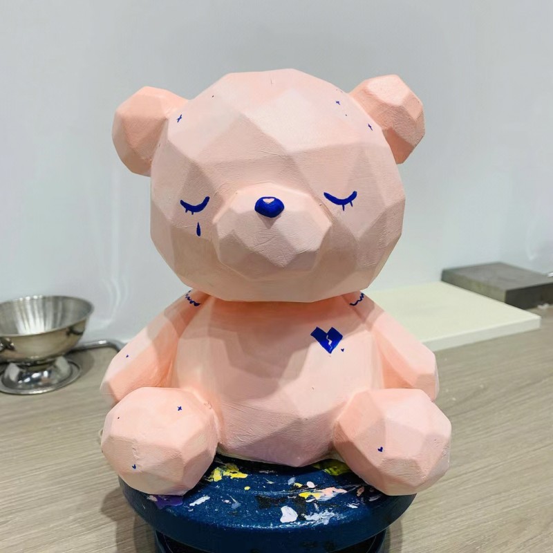 几何熊石膏娃娃小红书同款手工创意涂色白胚网红摆件非搪胶存钱罐