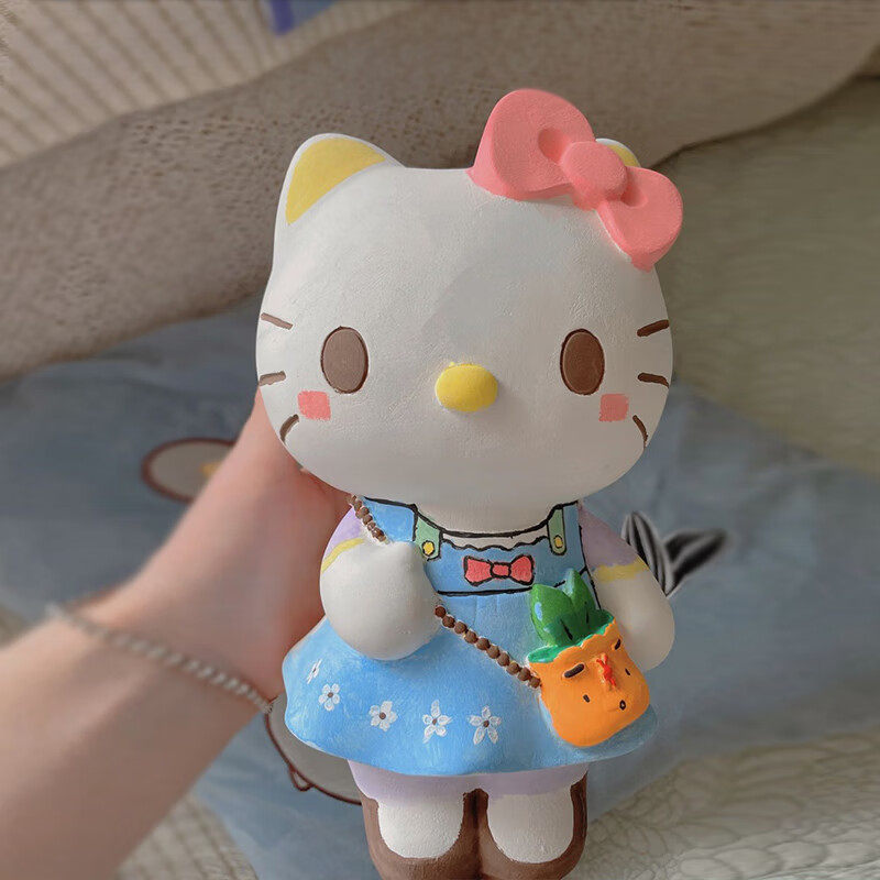 挎包kt猫石膏娃娃涂色大号网红涂鸦hellokitty白胚手工diy存钱罐