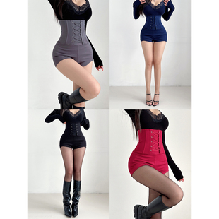 女系带收腹显瘦束腰包臀短裤 丰胯鱼骨高腰裤 高智韩女 liviahome