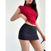 女夏季 liviahome 欧美辣妹弹力包臀短裙自带安全裤 A字低腰半身裙