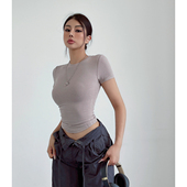 liviahome 辣妹卡戴珊上衣 T恤紧身螺纹圆领性感修身 美式 skims短袖