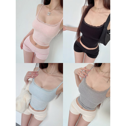 liviahome 纯欲辣妹蕾丝花边吊带背心女内搭显瘦自带胸垫纯色背心