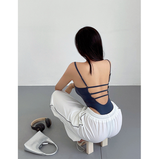 liviahome 辣妹欧美性感露腰露背吊带背心上衣 带胸垫连体衣女夏季