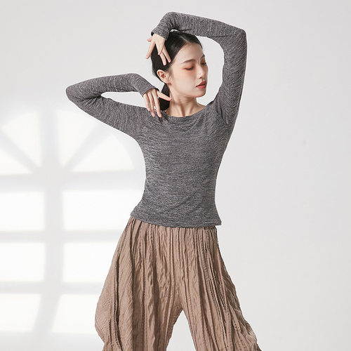 舞蹈练功服现代舞长袖套指上衣秋冬古典舞显瘦形体训练服