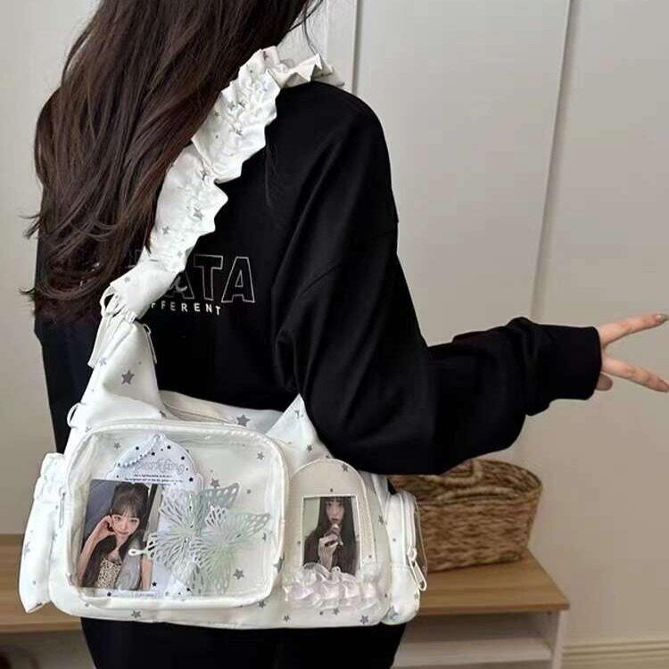 日系星星白色痛包女单肩斜挎包