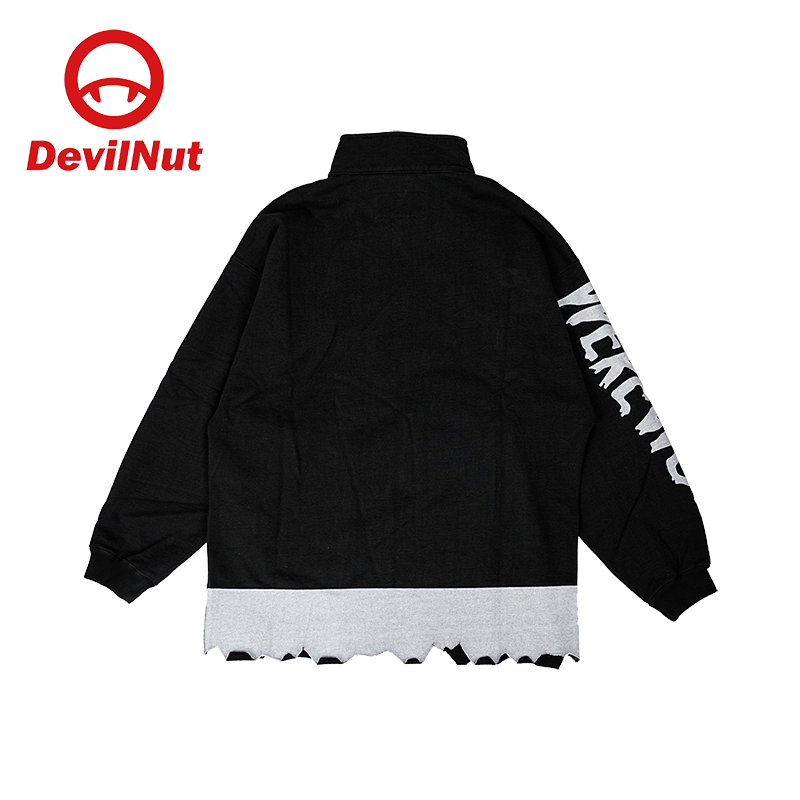 DEVIL NUT潮牌恶魔暗黑风立领男拼接字母印花潮流卫衣外套夹克