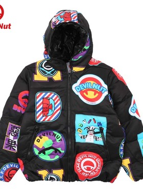 DEVIL NUT潮牌恶魔无性别拼接保暖保暖大标迷彩羽绒服-当季 ANT
