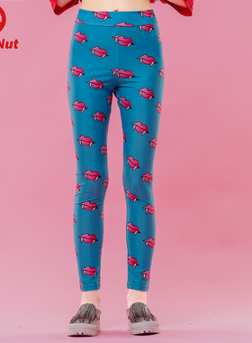 DEVIL NUT潮牌 恶魔 嘴唇松紧腰 修身 女式 打底裤 主 SFV