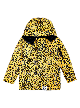 DEVIL NUT复古豹纹风连帽棉衣男女宽松保暖外套黄色