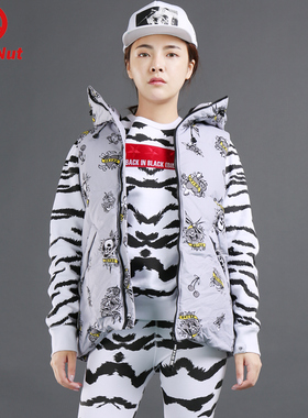 DEVIL NUT潮牌 恶魔 少明线 连帽 女式鹅绒羽绒马甲 BIB AFV