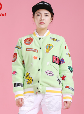 DEVIL NUT潮牌 恶魔 摇粒绒 夹克 女式 棒球衫 主 AFV