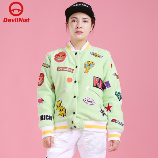 摇粒绒 夹克 女式 DEVIL 主 恶魔 棒球衫 AFV NUT潮牌