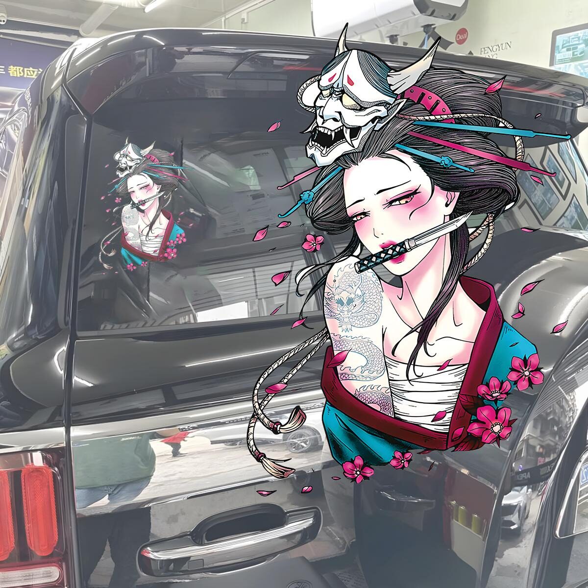 汽车窗艺伎车贴纸jdm二次元动漫卡通人物摩托车电动车装饰头盔贴