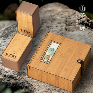 新款仿竹纹半斤装茶叶罐铁罐礼盒通用红茶绿茶龙井茶叶包装盒空盒