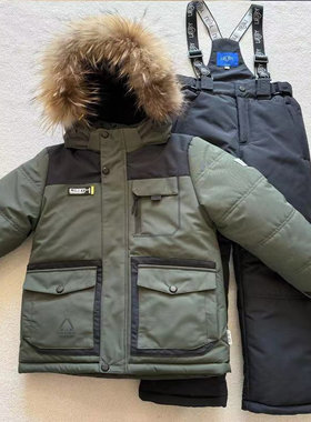 儿童俄罗斯滑雪服加绒抗寒-30度加厚保暖套装2025新款冬男童分体