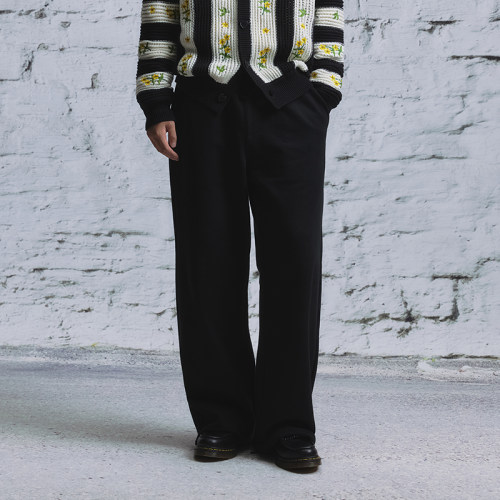 年九一口贰 常青经典款粗纱质感460g重磅卫裤宽松阔腿直筒裤毛边