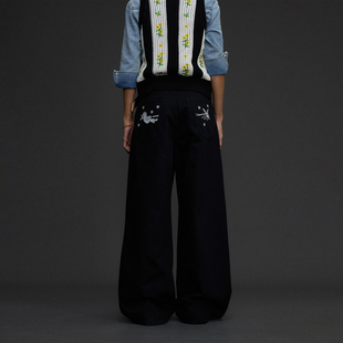 潮 纯棉粗斜纹刺绣重磅加厚宽松阔腿休闲裤 年九一口贰 天使baby