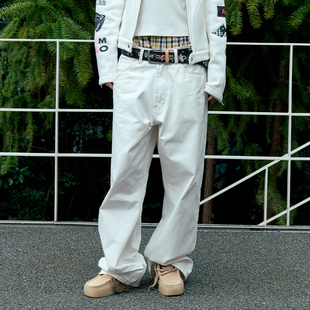 宽松直筒阔腿裤 子男高级感百搭质感白裤 女 纯棉白色裤 年九一口贰